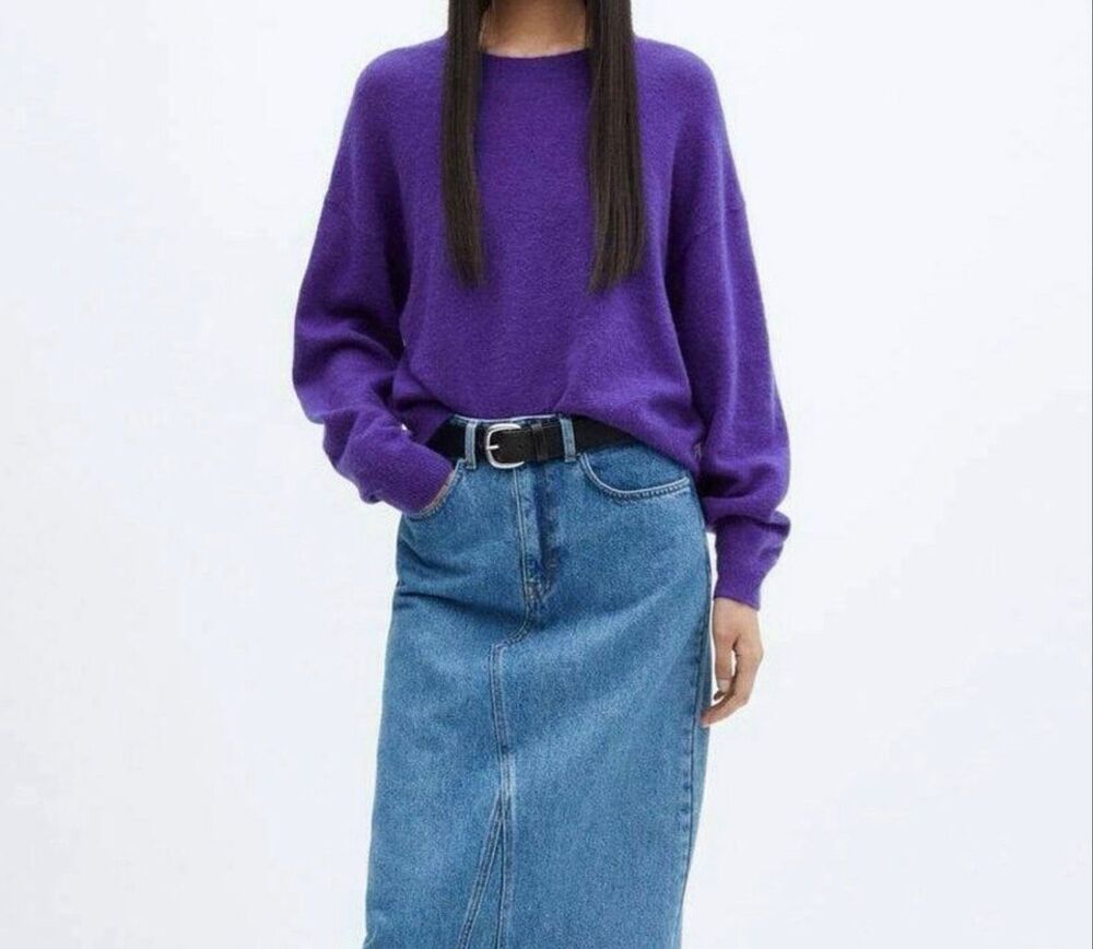 Mango Women's Oversized Crew Neck Wool Blend camander Sweater royal purple M NWT